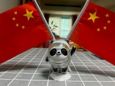 パンダが中国国旗を持った飾り
